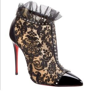 Christian Louboutin 100 Pigalle Boots Black Lace NWOT 37
